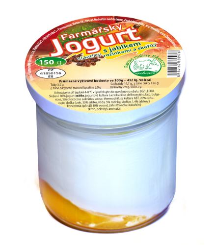 Farmářský jogurt s jablky, hrozinky, skořicí - 150g